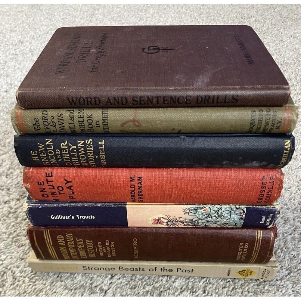 Antique Vtg Book Lot Of 7 Decor Home Office Hardcover Books Multicolor 1920s-50s